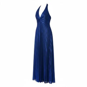 Vintage Poly Midnight Blue Halter 70's Style Evening Maxi Dress Women's Small